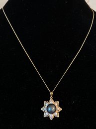 Tahitian Cultured Pearl & Multi-Gemstone Floral Pendant Vermeil Yellow Gold Over Sterling Silver Necklace