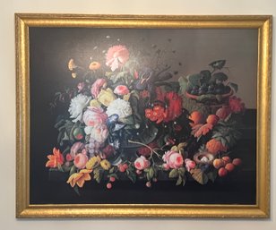 Severin Roesen Oil On Canvas  Still Life Flowers And Fruit Famed Print