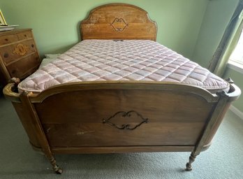 Antique Walnut Full Size Bed Frame With Curved Footboard