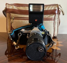 Pentax ME Super 35M Film Camera With Flash & Carrying Bag