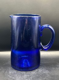 Blue Cobalt Hand Blown Glass Pitcher