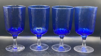 Cobalt Stemmed Crystal Glasses - 4 Pieces