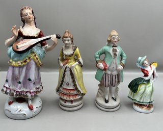 Occupied China Porcelain Hand Painted Figurines, Lot Of 4