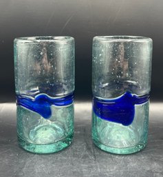 Blue Hand Blown Tumbler Glasses - 2 Pieces