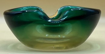 Murano Glass Forrest Green And Yellow Ashtray