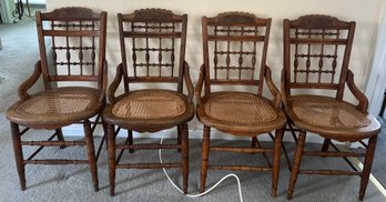 Antique Wood Caned Chairs- 4 Pieces