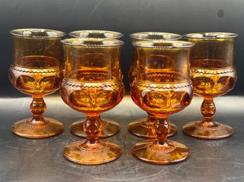 Indiana Glass Amber Kings Crown Thumbprint Wine Goblets - 6 Pieces
