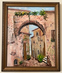 Cobbled Streets Tuscan Village Painting Signed FB