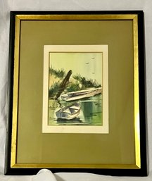 M Cole Signed Water Color Of Boats Framed