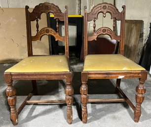 Louis XIV Style Solid Wood Chairs - 2 Pieces
