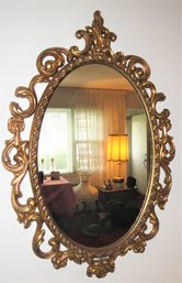 Wall Mirror Ornate Gold Tone Oval Frame - Vintage