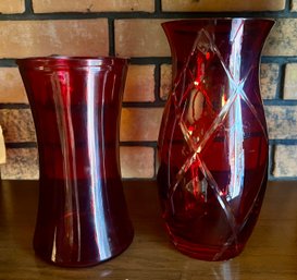 Red Glass Vases - 2 Piece Lot