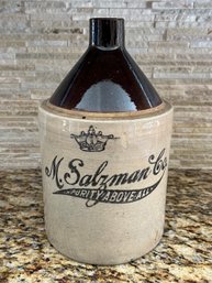 Antique Stoneware M.Salzman Co. Early 1900's 2 Gallon Whisky Jug