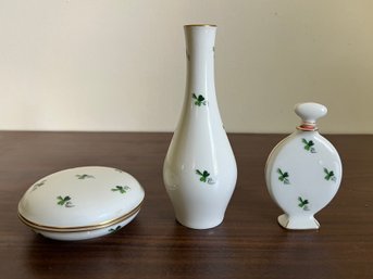 Wien Augarten Vienna Porcelain Lidded Trinket Dish,  Bud Vase & Perfume Bottle - 3 Piece Lot