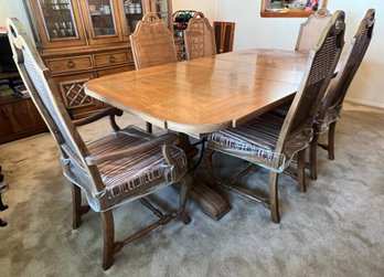 Thomasville Mediterranean Dining Room Table With 6 Chairs, 1 Leaf & Table Covers - 11 Pieces