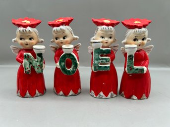 Commodore Poinsettia Noel Angels Candle Holders, Made In Japan - 4 Piece Lot