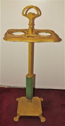Yellow Painted Metal & Jadeite Ash Tray Stand - Vintage
