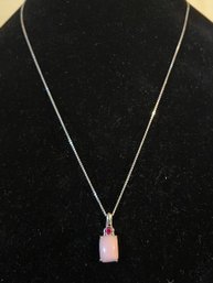 Peruvian Pink Opal And Niassa Ruby Sterling Silver Necklace - 0.14OZT