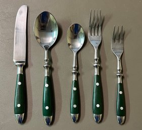 Williams Sonoma Stainless Steel Cafe Bistro Dark Green Flatware - 31 Pieces