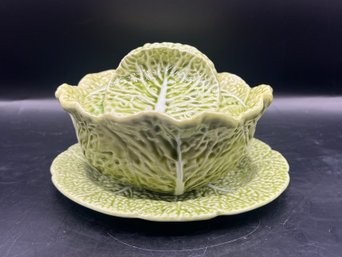 Portugal Green Cabbage Lidded Bowl & Plate - 3 Pieces