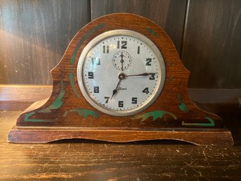 William L Gilbert Clock Co Hand Painted Wood Mantle Clock