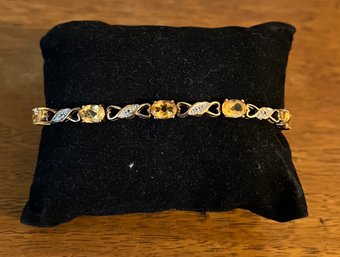 Yellow Citrine Cubic Zirconia CZ Gold Over Sterling Silver Tennis Bracelet - 0.43 OZT