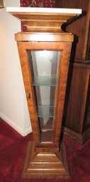 Pedestal Glass Curio Display Cabinet With Marble Top - Vintage