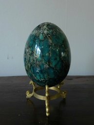 Chrysocolla And Malachite Egg Shaped Carving With Stand