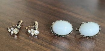 Vintage Clip Costume Jewelry Earrings - 2 Pairs