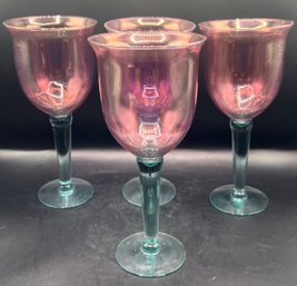 Crystal Cranberry Turquoise Stemmed Wine Glasses - 4 Pieces