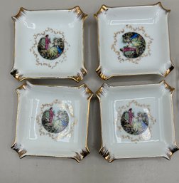 Royal Romance Gold Trimmed Porcelain Ashtrays With Caddy, 5 Piece Lot