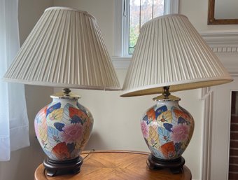 Floral Designs Ceramic Lamps Pair Of 2