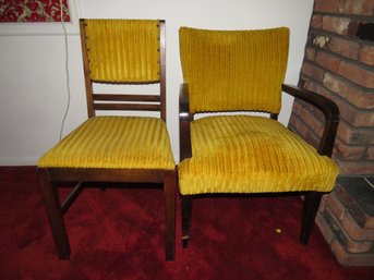 Vanleigh Furniture Chair & Armchair, Fabric Covered - Vintage - Lot Of 2