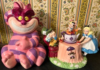 Disney Ceramic Cheshire Cat Cookie Jar And Alice In Wonderland Mad Hatter Teapot, 2 Piece Lot