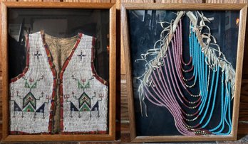 Antique Native American Beaded Childs Vest & Tribal Necklace Shadow Boxes - 2 Pieces