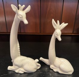 Ceramic Crackle Design Giraffe Figurines - 2 Pieces