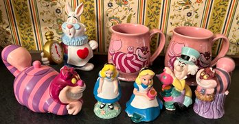 Walt Disney Alice In Wonderland Collectibles, Mugs, Creamer, Salt & Pepper, 8 Piece Lot