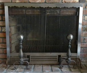 MC Fireplace Mesh Screen, Andirons & Cradle - 4 Pieces