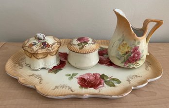 Antique Porcelain Tray, Pitcher & Trinket Dishes - 6 Pieces