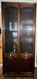 French Provincial Curio Cabinet With Brass Lattice Doors