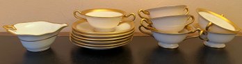 Limoges France Elite Works Leaf Bowl & Lenox Tea Cups & Saucers - 13 Pieces