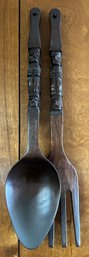 MCM Giant Carved Wooden Fork & Spoon - 2 Pieces