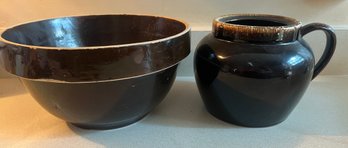 Pfaltzgraff Drip Glaze Jug & Unmarked Ceramic Mixing Bowl- 2 Pieces