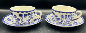 Pottery Barn Anfora Tea Cups & Saucer Dishes - 4 Pieces