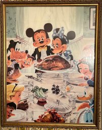 Vintage Disney Mickey And Minnie Mouse Family Dinner With Friends Framed Poster