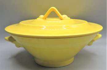 Yellow Ceramic Covered Art Deco Handled Bowl
