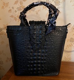 Black Embossed Crocodile Genuine Leather Tote Bag