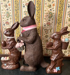 Faux Chocolate Standing Bunny Decor, 3 Piece Lot