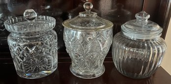 Crystal & Glass Lidded Jar Lot- 3 Pieces