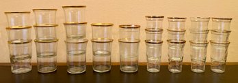 Gold Trimmed Juice Glasses Assorted Lot - 26 Pieces
